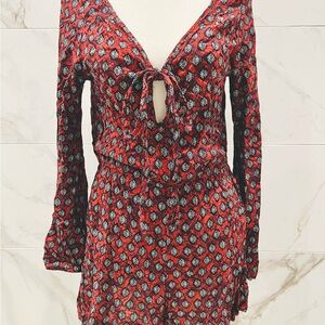 Xhilaration Red and Black Floral Jumpsuit